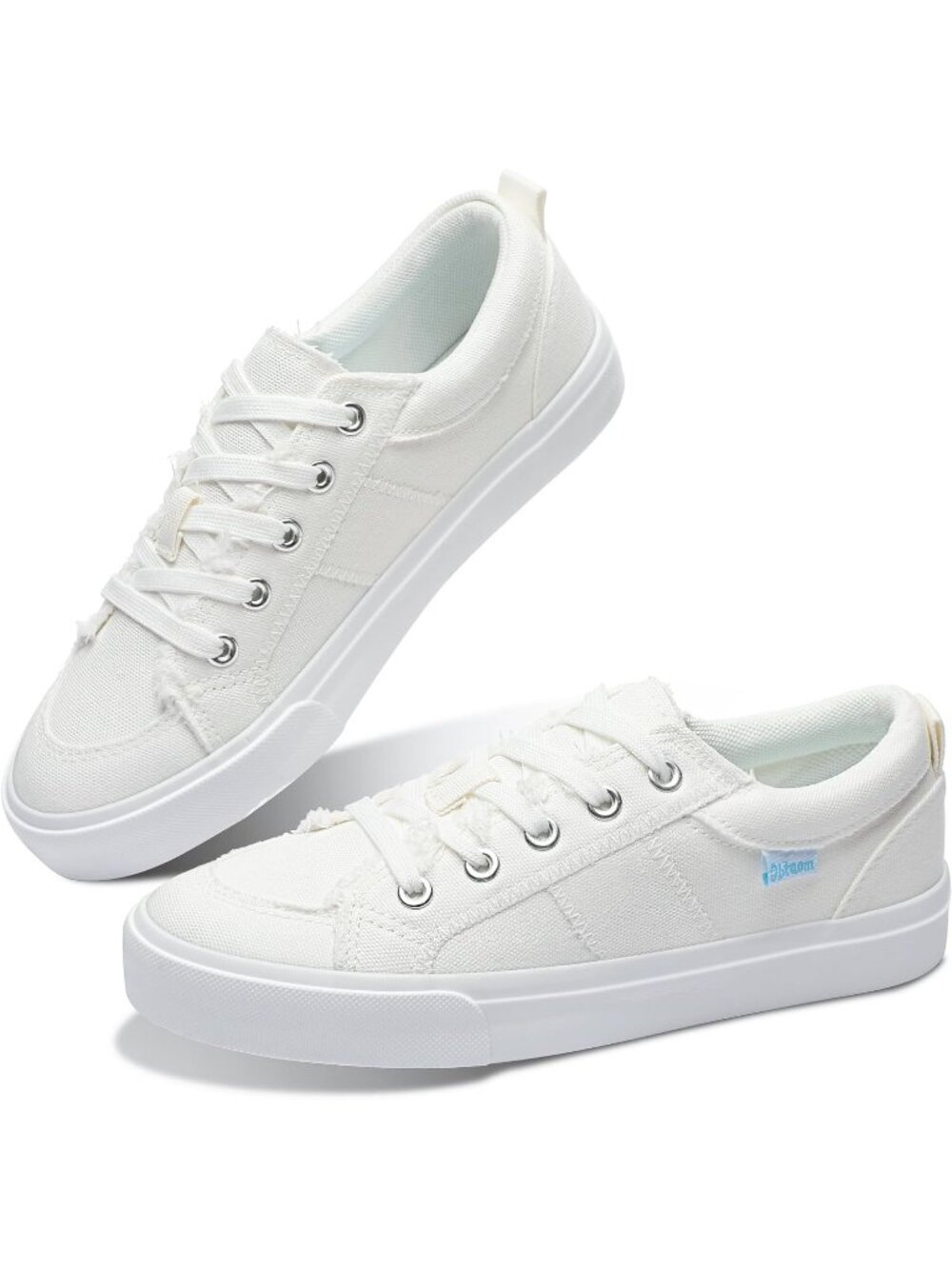🆕Women's All White Sneakers Cute Lace up Canvas Shoes Low Top Washed Casual